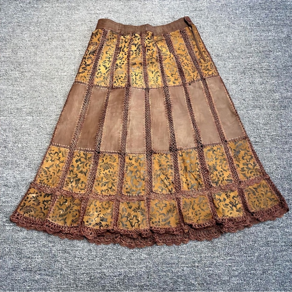 Boho revival leather vintage mint condition quilt lace midi long skirt